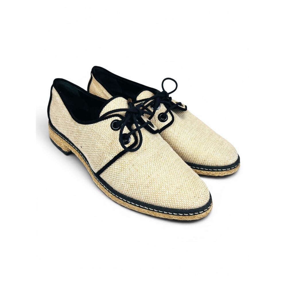 Tory Burch Fawn Canvas Espadrille Oxford Shoes Size 6.5 Lace Up Raffia Jute - Picture 9 of 10